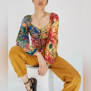 FARM Rio Women’s Tropical Square Neckline Puff Sleeve Pullover Blouse Medium